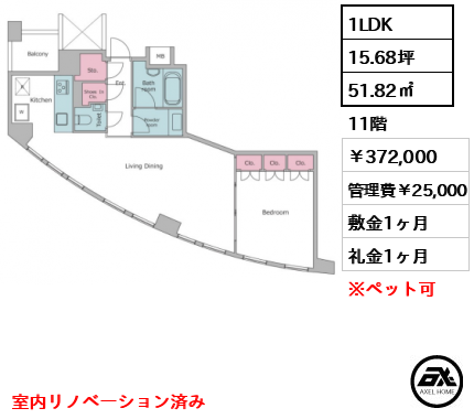 レジディアタワー乃木坂 372,000円
