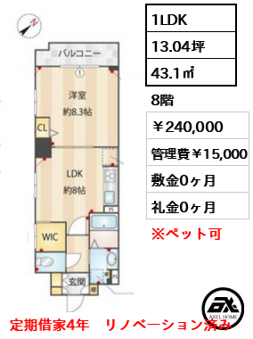 ルクレ新川レジデンス 240,000円