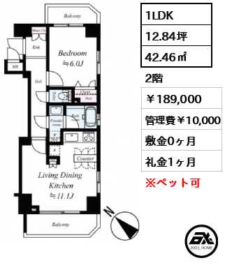 パレステュディオ勝どきリバーサイド 189,000円