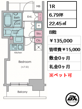 レジディア月島Ⅱ 135,000円